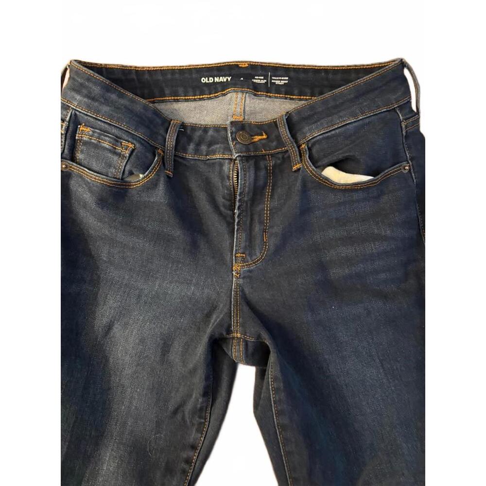 Old Navy Dark Wash Mid-Rise Power Straight Slim Jeans, Size 4